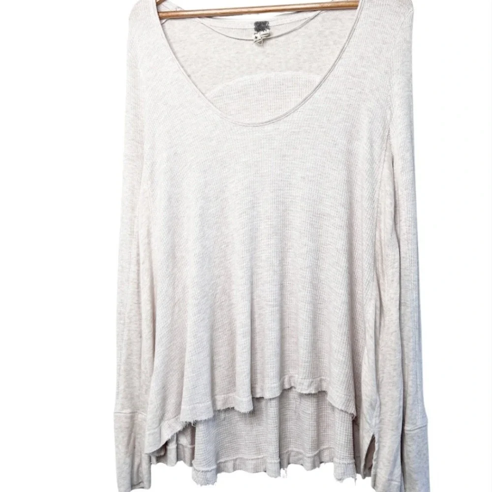 We The Free Free People Oatmeal Thermal Waffle Knit‎ Scoop Neck Tunic Top Medium